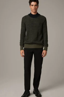 Strellson Strick-Baumwoll-Pullover Adrian, schwarz/grün meliert