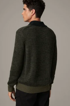 Strellson Strick-Baumwoll-Pullover Adrian, schwarz/grün meliert