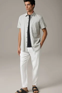 Strellson Hemden-Leinen-Mix Kurzarm-Hemd Corvin, grün-grau meliert