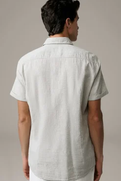 Strellson Hemden-Leinen-Mix Kurzarm-Hemd Corvin, grün-grau meliert