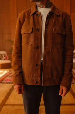 Strellson Jacken|Lederjacken-Velours-Lederjacke Caster X Moritz Taylor, dunkelbeige